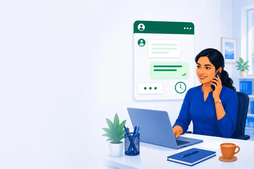 Illustration: a person replying to a WhatsApp message on a phone